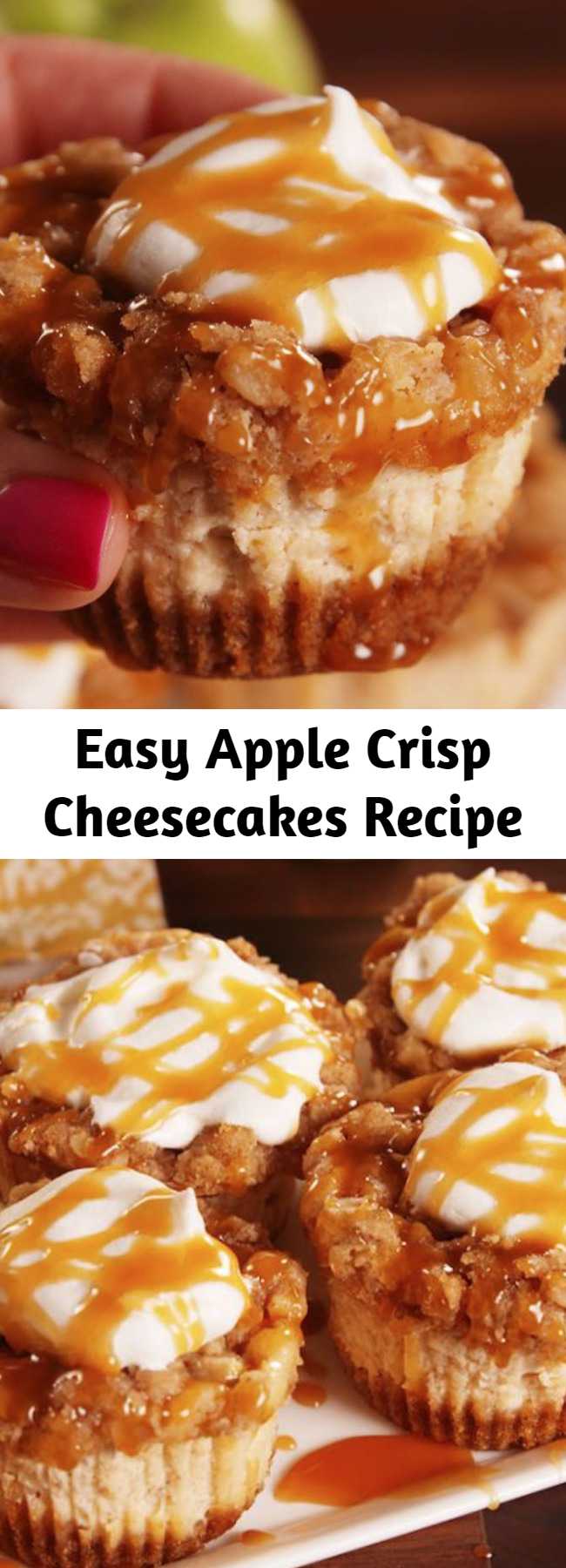 Easy Apple Crisp Cheesecakes Recipe - To have cheesecake faster try these Mini Apple Cheesecakes. You won't be able to eat just one.