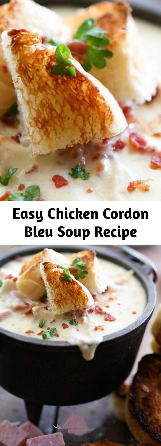 Easy Chicken Cordon Bleu Soup Recipe - Oh. My. Gosh. This is seriously the best soup ever! This recipe is PERFECT for the cooling temperatures and will make the perfect comfort you this fall and winter season! Everyone who tried this gave it rave reviews!