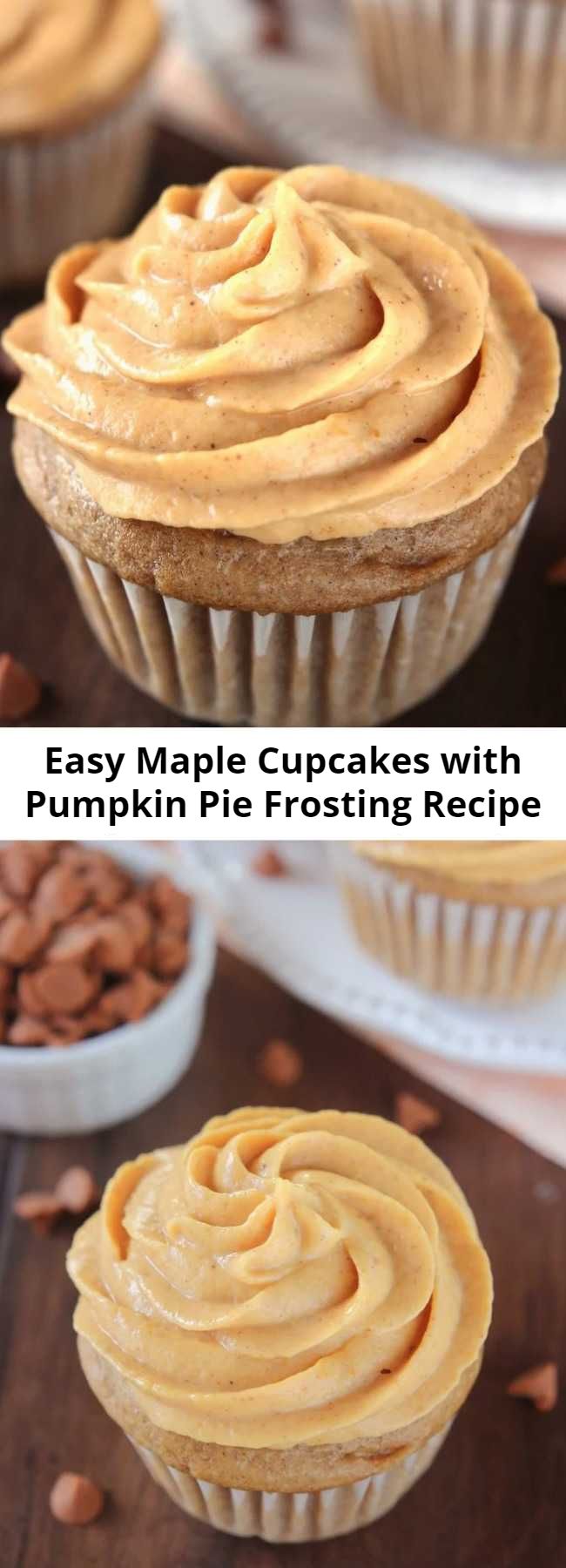 Easy Maple Cupcakes with Pumpkin Pie Frosting Recipe - Easy, lightened-up cupcakes filled with fall flavors! Sweet, cozy & the perfect comfort food treat. Just wait ’til you try that creamy frosting! The creamy frosting tastes even better than pumpkin pie on Thanksgiving! They’re best if eaten the same day they’re assembled, but you can store any leftovers in an airtight container in the refrigerator for up to 3 days.