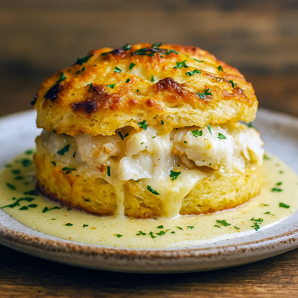 Golden baked Crab Biscuits stuffed with lump crab, inspired by Red Lobster Biscuit Crab Cakes, served as Crab Party Food and perfect for Seafood Breakfast Ideas, Seafood Charcuterie, or any spread featuring Recipes Using Crab and other delicious Yummy Seafood Recipes.