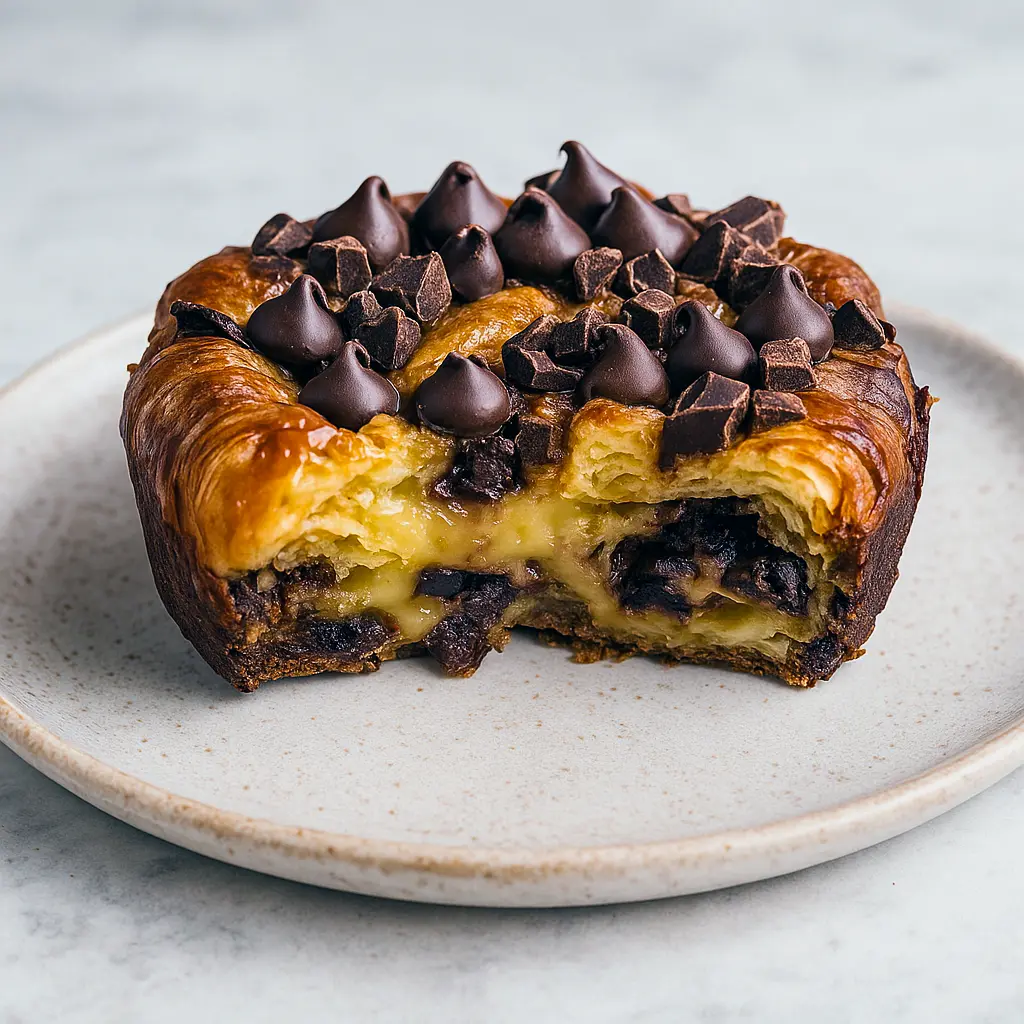 Golden, flaky chocolate croissant bake in a casserole dish dusted with powdered sugar—an easy Chocolate Breakfast Casserole that doubles as the Best Dessert For Brunch, perfect for Recipes For Brunch Party or Make And Take Breakfast Ideas.