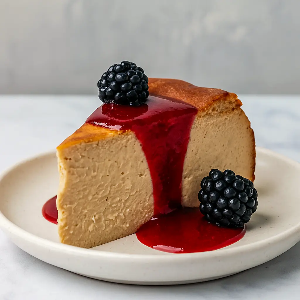London Fog Basque Cheesecake with blackberry sauce, a creamy and Decadent Desserts treat for British Desserts lovers, perfect for Cheesecake Recipes, Cute Baking, and Sweets Treats inspired by How Sweet Eats and Crème Brûlée, ideal for Baking Sweets and Just Desserts.