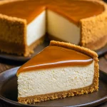 A creamy Maple Bourbon Cheesecake topped with a drizzle of maple syrup, perfect as a rich Maple Bourbon Dessert for fans of No Bake Cheesecake Flavors, Fun Baking Recipes, and indulgent Sweets Desserts.