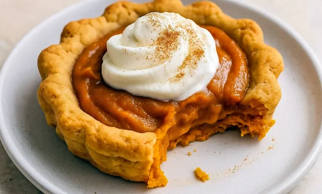 Close-up of Vegan Pumpkin Pie Cookies topped with whipped cream and cinnamon, perfect for Thanksgiving Recipes Dairy Free, Pumpkin Pie Thanksgiving, and Pumpkin Dessert Thanksgiving tables; chewy Dairy Free Pumpkin Cookies with creamy Vegan Pumpkin Pie Filling Recipe, a must-try for Dairy Free Holiday Desserts, Gluten Free Thanksgiving Recipes Dessert, and cozy Vegan Thanksgiving Dessert Recipes in Fall Food Recipes Vegetarian style.
