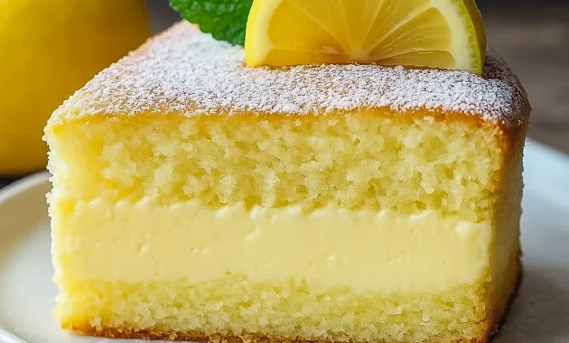 A beautifully layered Very Moist Lemon Cake with creamy lemon custard filling, garnished with zest and slices, perfect for fans of Lemon Custard Desserts and those looking for the Best Lemon Cake Recipe Moist.