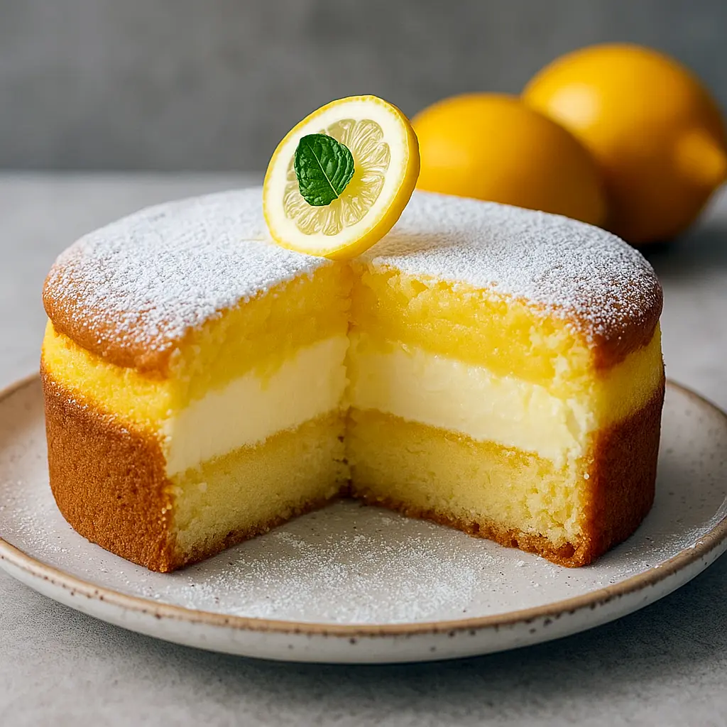 A beautifully layered Very Moist Lemon Cake with creamy lemon custard filling, garnished with zest and slices, perfect for fans of Lemon Custard Desserts and those looking for the Best Lemon Cake Recipe Moist.