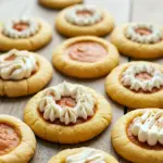 Golden thumbprint pumpkin cookies on a wooden board — ideal September Baked Goods and cozy Halloween Snacks Recipes, a clever Pumpkin Pie With Cookie Crust twist among Seasonal Cookies finished with spiced Pumpkin Pie Cookie Toppings.