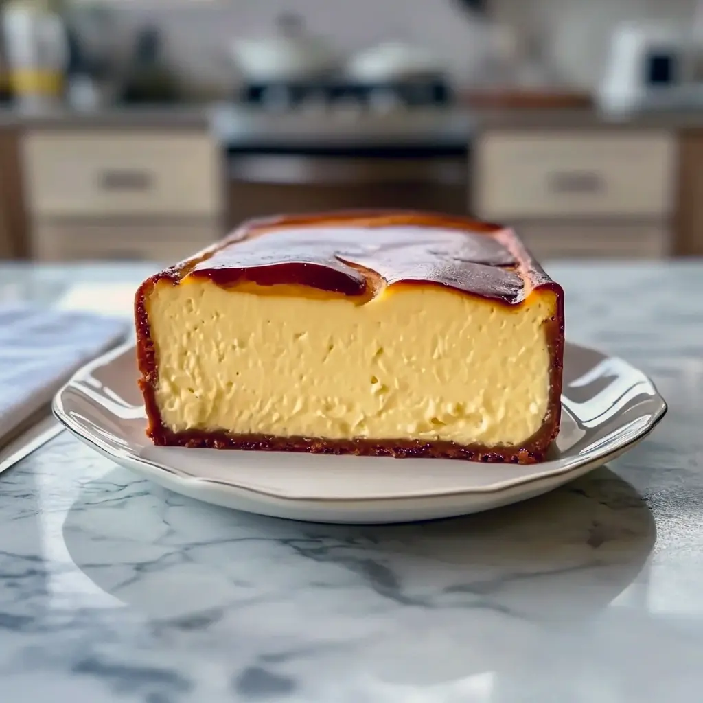 Sliced Basque cheesecake loaf with a dark, blistered top and creamy center on a wooden board — a stunning Cheesecake Recipes shot that could double as Bread Recipes Sweet, perfect when you just want to Eat Dessert, Cheesecake Desserts.