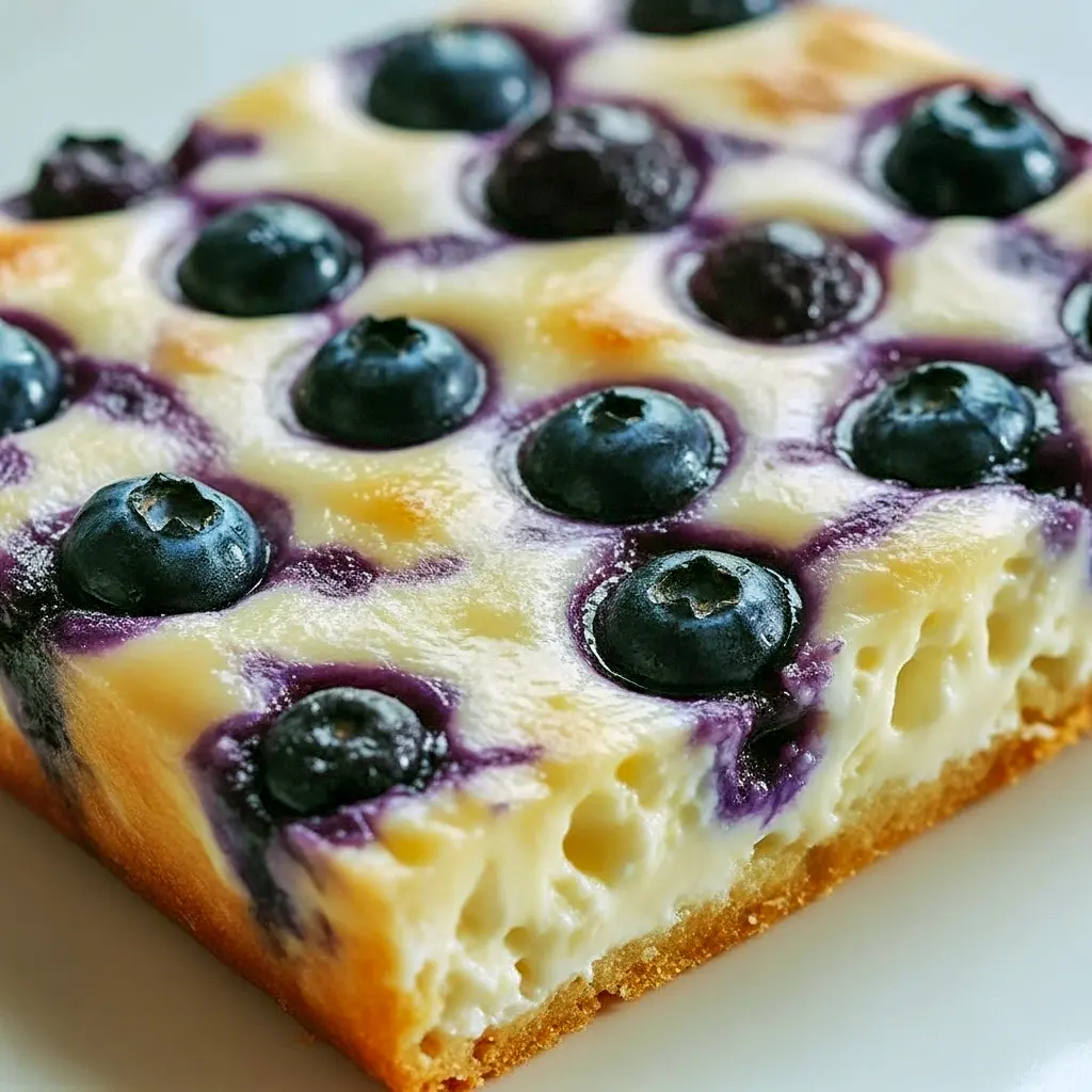 Close-up of a golden Bariatric Blueberry Cottage Cheese Breakfast Bake, showing juicy blueberries and creamy texture — a comforting Cottage Cheese Healthy Breakfast idea from the list of Easy Warm Breakfast Ideas for busy mornings.