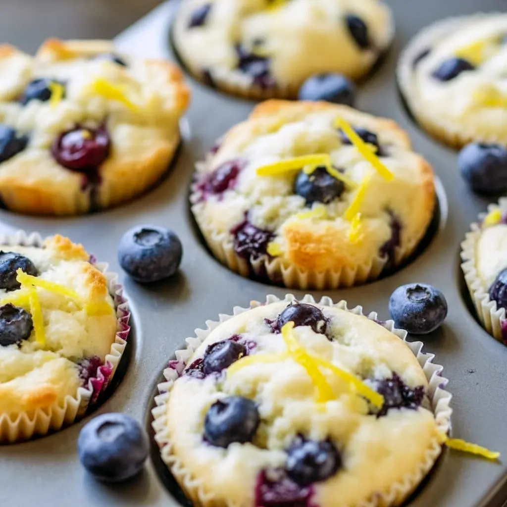 Golden mini cottage cheese muffins with blueberries and lemon zest on a cooling rack — a delicious Healthy Snack Breakfast idea packed with protein and flavor.
