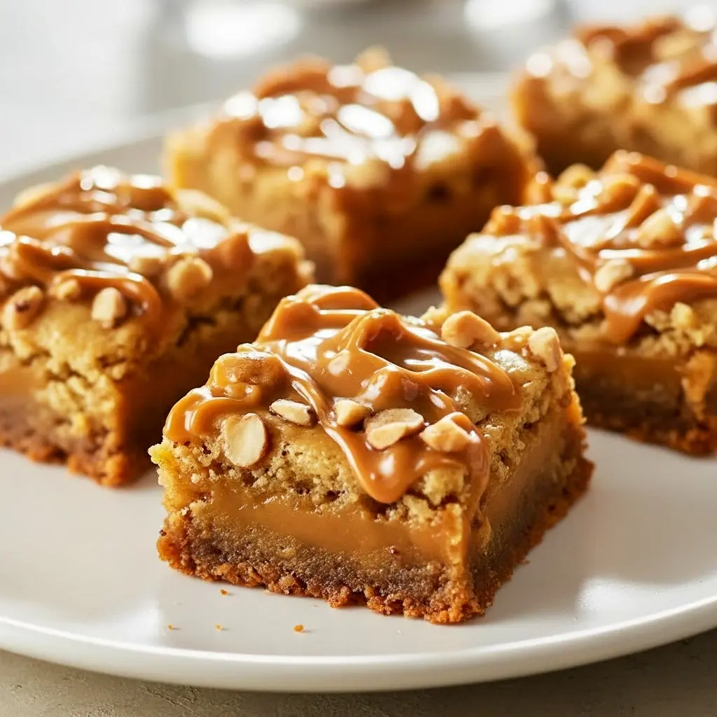 Stack of golden butterscotch-toffee cookie bars on a white plate, studded with toffee pieces and served with a small scoop of vanilla ice cream.