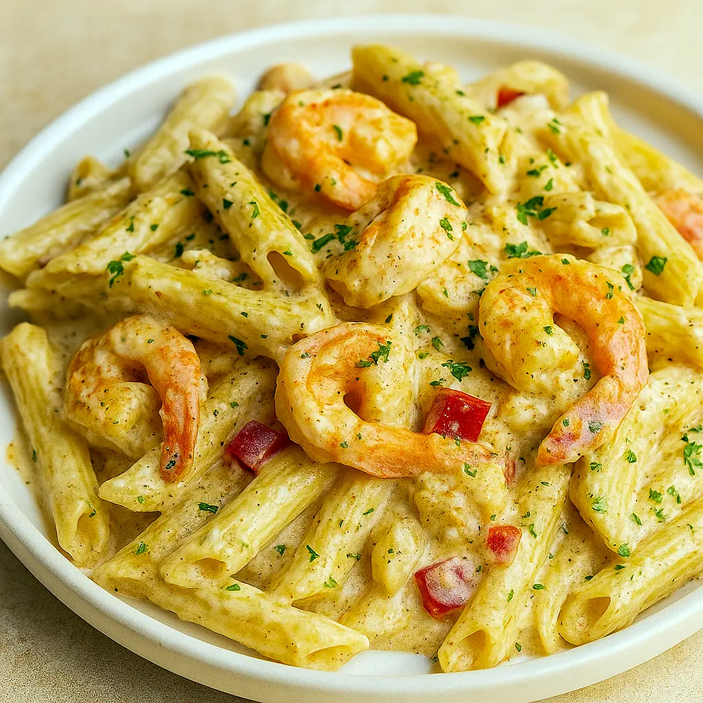 Plate of linguine tossed in a creamy Cajun sauce with shrimp and lump crab — a cozy Crab Shrimp Pasta that’s also great as Crab Recipes Pasta, perfect for Shrimp And Crab Pasta Recipes and easy Shrimp And Crab Meat Recipes.