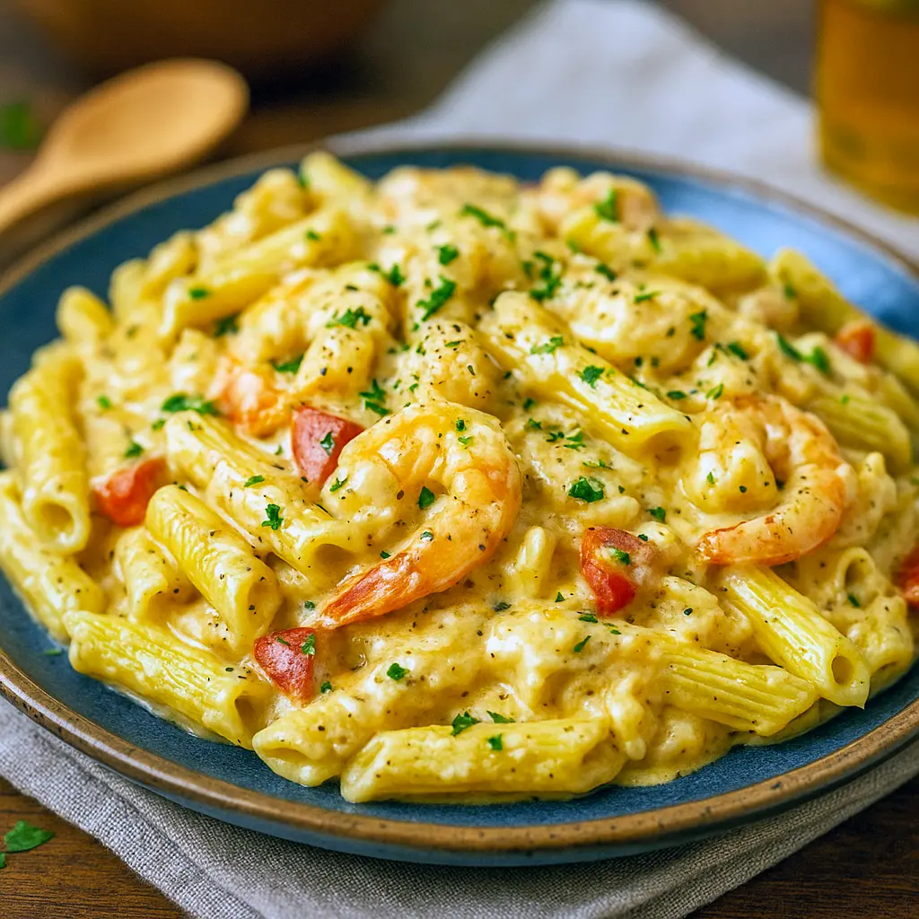 Plate of linguine tossed in a creamy Cajun sauce with shrimp and lump crab — a cozy Crab Shrimp Pasta that’s also great as Crab Recipes Pasta, perfect for Shrimp And Crab Pasta Recipes and easy Shrimp And Crab Meat Recipes.