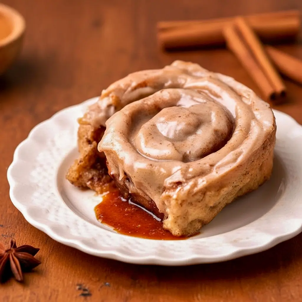Golden chai cinnamon rolls arranged in a pan, gooey brown-sugar chai caramel at the base, topped with chai cream cheese frosting — a cozy Chai Cinnamon Rolls Recipe perfect for September Dessert Recipes and Personal Sized Desserts, with a salted finish for Desserts With Salt, featured in Rolled Food Ideas, a classic Dessert With Yeast, part of Fancy But Easy Recipes, worthy of Bake Off Winning Recipes, and inspired by Recipes With Chai.
