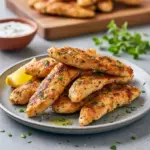 Recipe Chicken Tenderloins on a rustic platter with lemon wedges and chopped herbs, plated for a Light Dinner Menu and presented as a healthier take on Chicken Strip Recipes Healthy, looking absolutely Everything Delish.