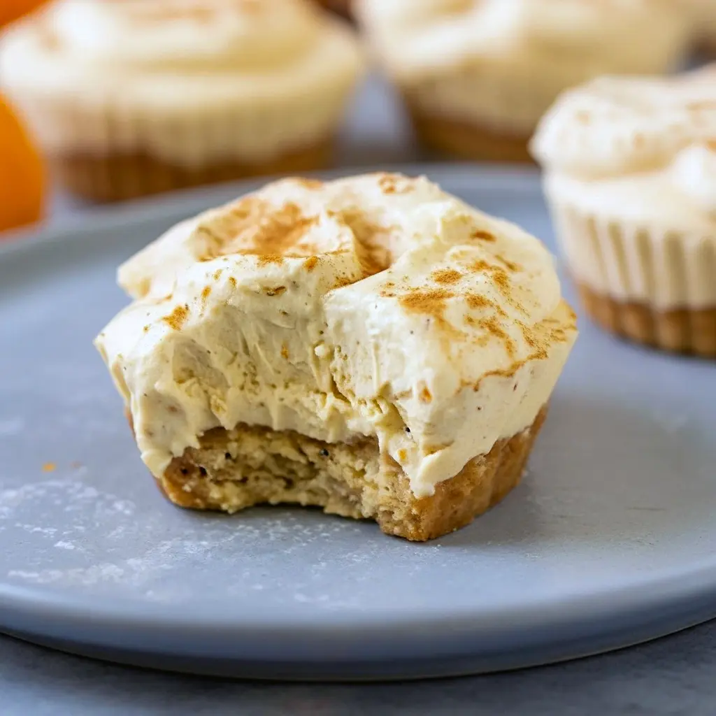 Mini Healthy Pumpkin Cheesecakes with almond flour crust and creamy pumpkin filling, topped with a sprinkle of cinnamon — a Low Fat Pumpkin Cheesecake that’s gluten-free, rich, and perfect for fall dessert lovers.