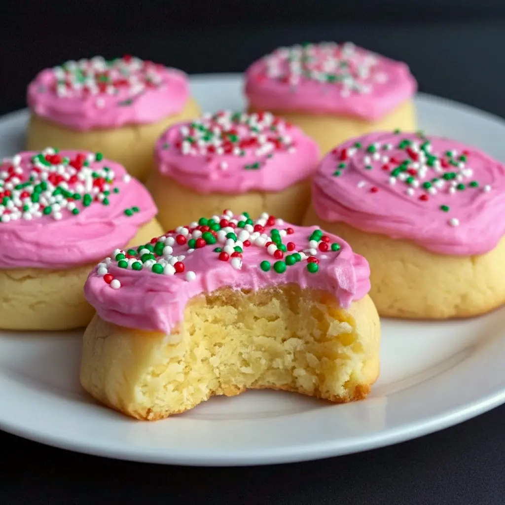A batch of frosted Low Carb Cookies arranged on parchment paper — soft, fluffy, and beautifully topped with pink frosting, perfect for Keto Cookie Recipes or Keto Christmas Cookies.