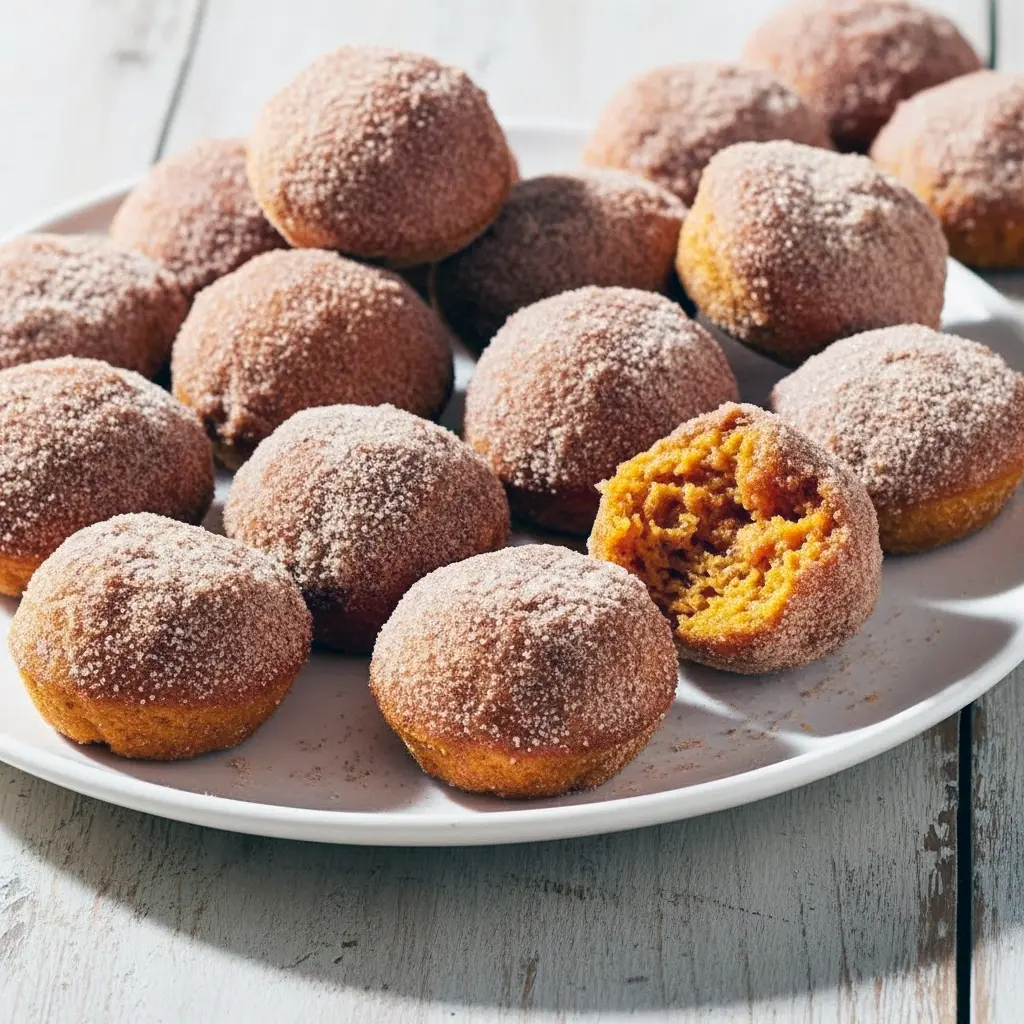 Close-up of warm, sugar-dusted Cinnamon Pumpkin Mini Muffins on a cooling rack, showing golden tops and a cinnamon-sugar sheen, Mini Cinnamon Sugar Pumpkin Muffins.