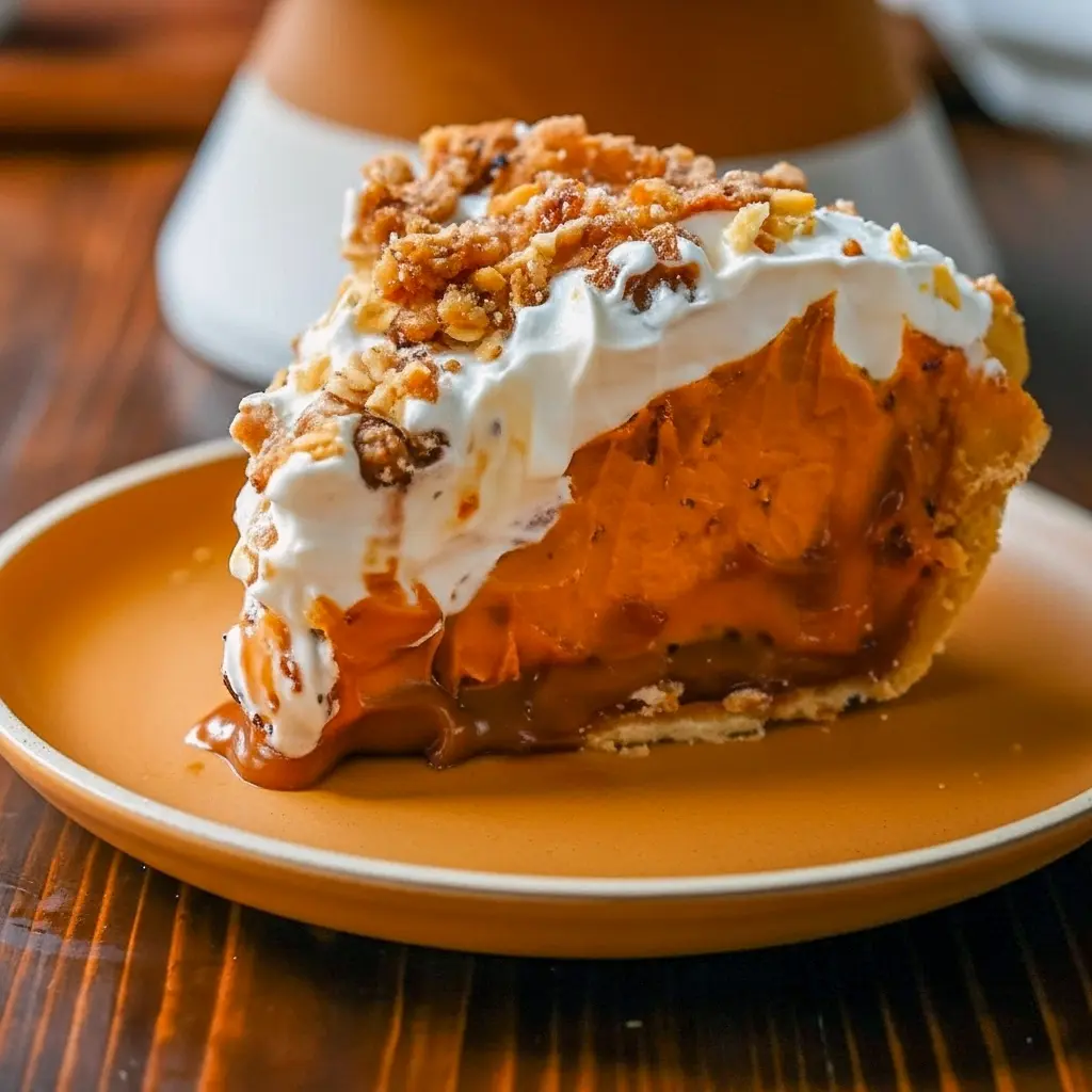 A stunning Milk Pumpkin Pie topped with whipped cream and golden streusel, inspired by the famous Pumpkin Pie Milk Bar, the ultimate Pumpkin Cream Dessert for Homemade Thanksgiving Pies.