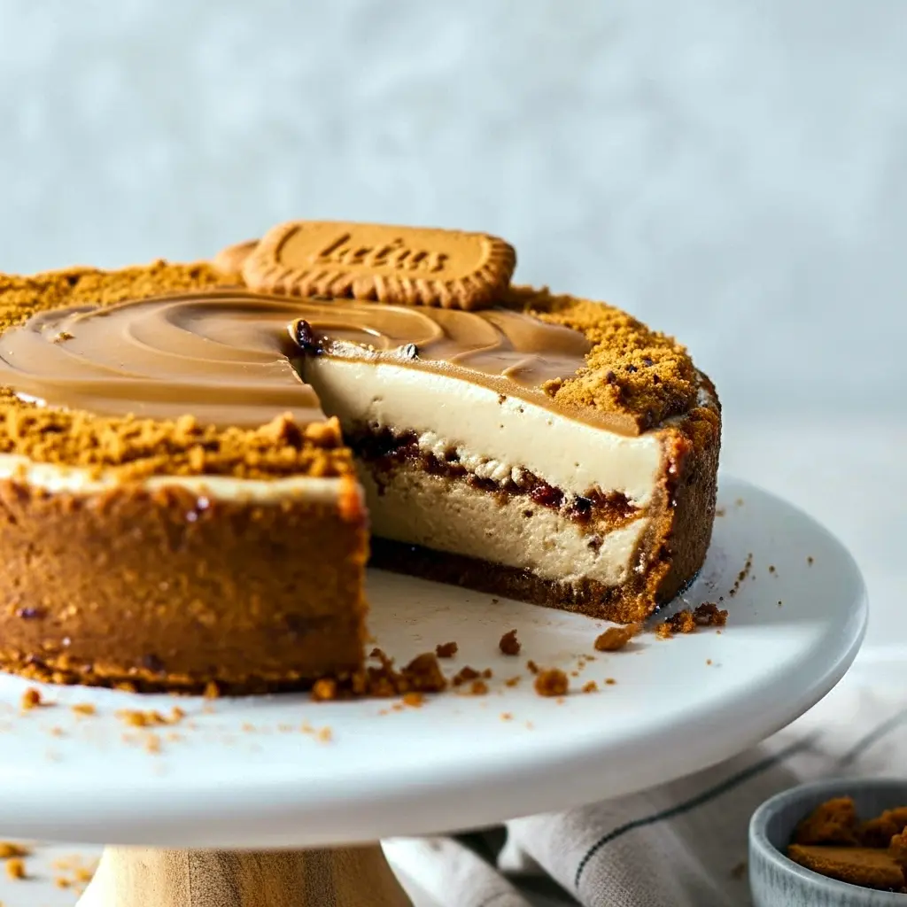 A rich, creamy Biscoff Cheesecake topped with melted cookie butter and cookie crumbles — the Easiest No Bake Cheesecake for summer parties and dessert lovers.