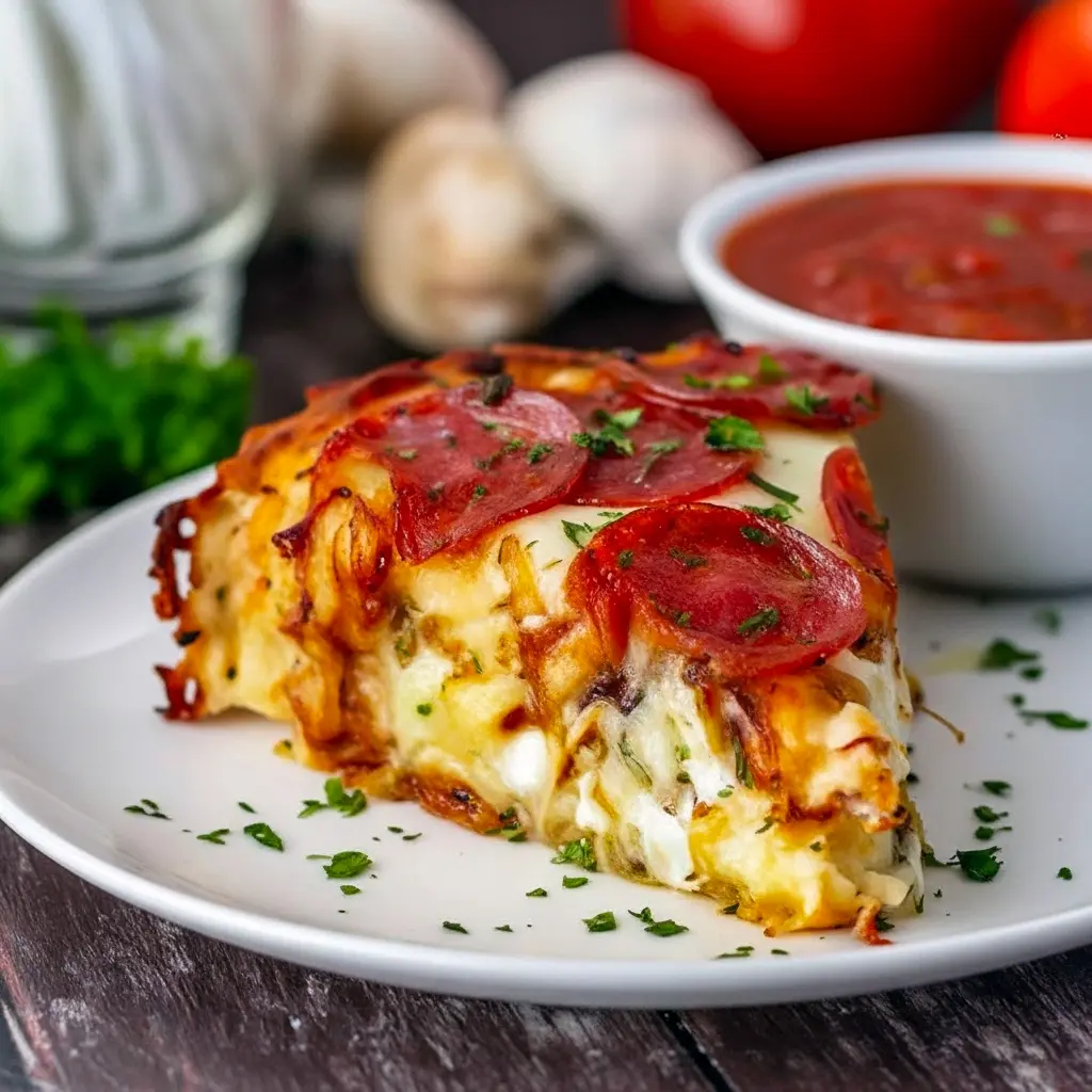 Golden cottage-cheese pizza bake with melted cheese, cherry tomatoes and herbs in a skillet — protein-packed weeknight dinner.