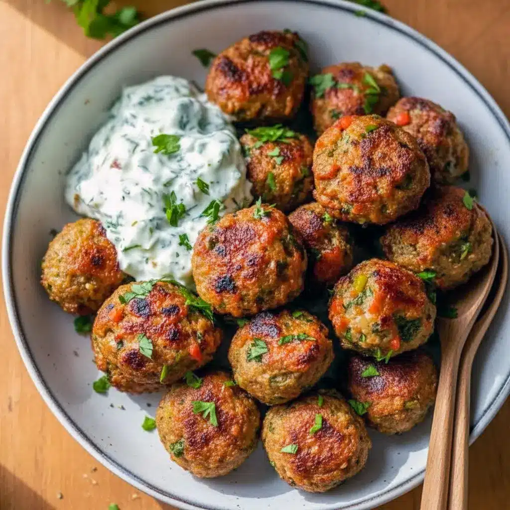 Lentil Dinner Recipes — golden-brown baked Greek lentil meatballs on a platter with tzatziki and fresh herbs, showing a hearty Green Lentil main; a visual nod to Recipes Using Lentils, versatile Meals With Lentils, everyday Lentil Meals, go-to Recipes With Lentils, classic Lentils Recipe, easy Lentil Dinner, and vibrant Green Lentil Recipes.