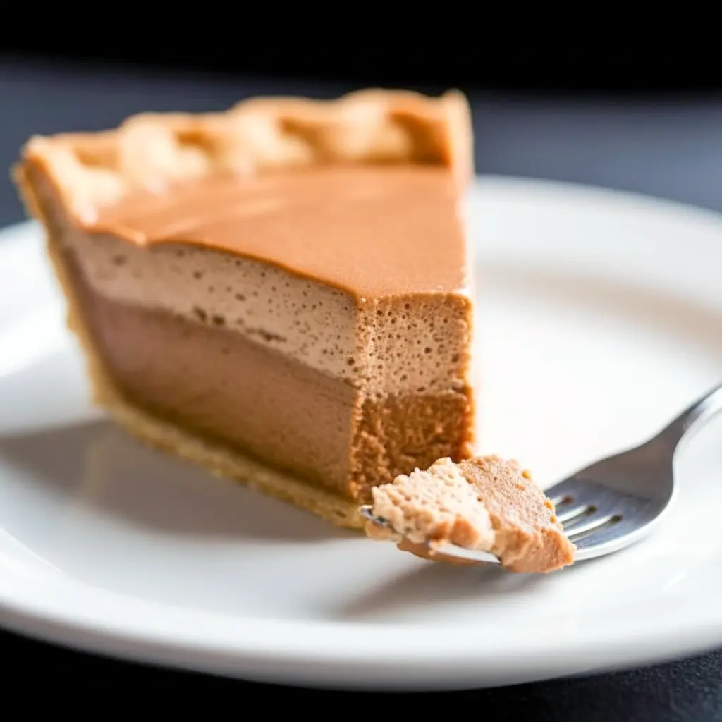 Slice of espresso custard pie on a rustic plate, glossy filling and graham crust — a lovely Gala Pie centerpiece with warm spice notes like a Chai Custard, and a great example of Pies Recipes Easy for autumn gatherings, Autumn Pies.