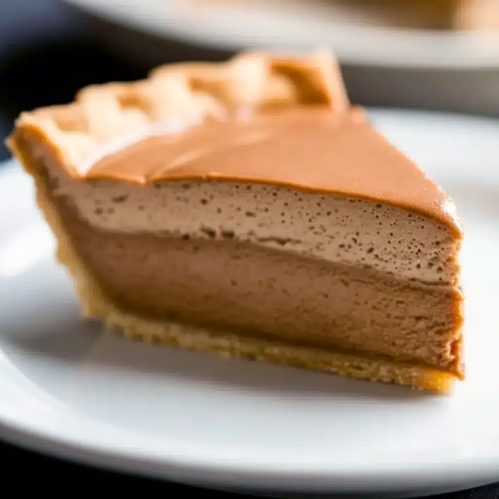 Slice of espresso custard pie on a rustic plate, glossy filling and graham crust — a lovely Gala Pie centerpiece with warm spice notes like a Chai Custard, and a great example of Pies Recipes Easy for autumn gatherings.