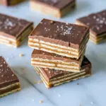 Overhead shot of Salt River Bars stacked on a board, featuring layers of caramel, crackers, and chocolate, styled like Milk Chocolate Ritz Bars and Salt River Bar Cookies, showcasing this Salt River Bars Recipe as a twist on Ritz Bars and a simple Salteen Cracker Dessert, perfect for fans of Saltine Dessert Recipes, beautifully arranged like Chocolate Candy Bars On Tray with a hint of Sweet & Salty S'mores Bars inspiration.