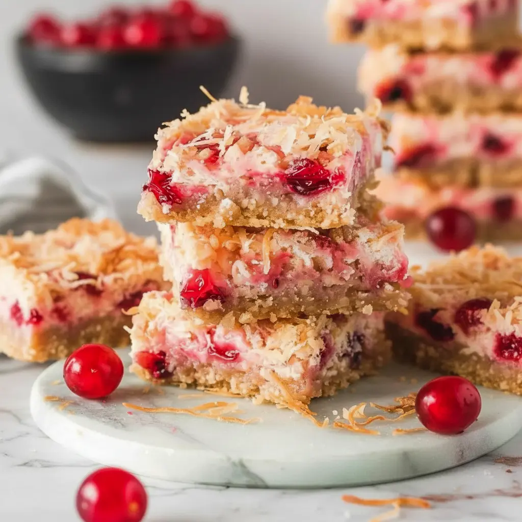 Tray of golden Cherry Coconut Bars with visible cherries and shredded coconut, styled on a wooden board — ideal Cherry Chews Recipe for bake sales, a plate of Cherry Nut Bars and Cherry Dream Bars, pictured as a Cherry Dream Squares Recipe and easy Cherry Chews to grab; also works as a Coconut Chewies Recipe, classic Cherry Magic Bars, or Cherry Coconut Squares Recipe.