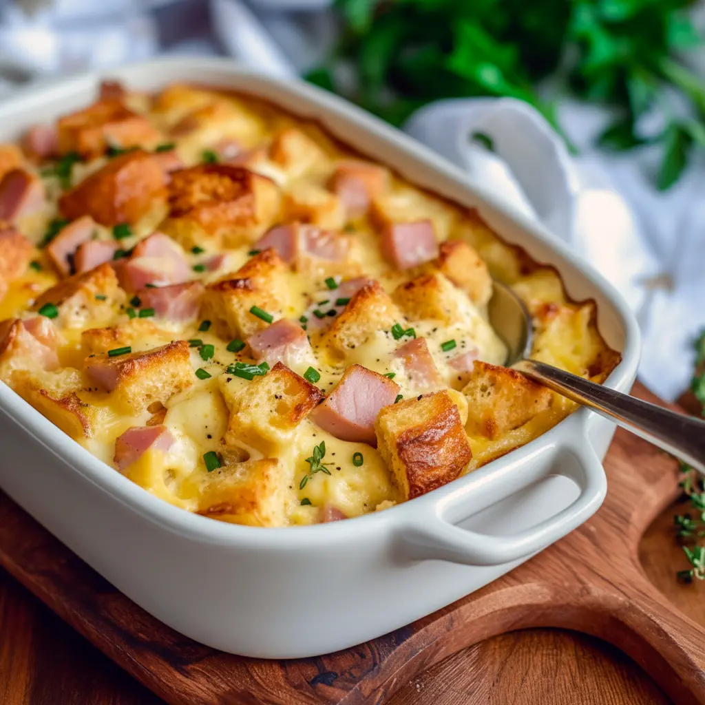 Golden baked Eggs Benedict Casserole topped with creamy hollandaise sauce, the perfect Best Breakfast Ideas For A Crowd and elegant Summer Brunch Dish for family gatherings or weekend mornings.