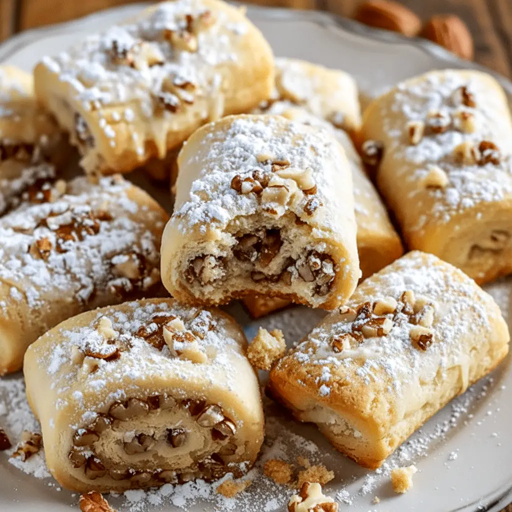 Close-up of golden italian Cookies with swirls of rich nut filling — the Best Nut Roll Recipe baked to perfection, showcasing a tender, flaky texture and irresistible aroma.