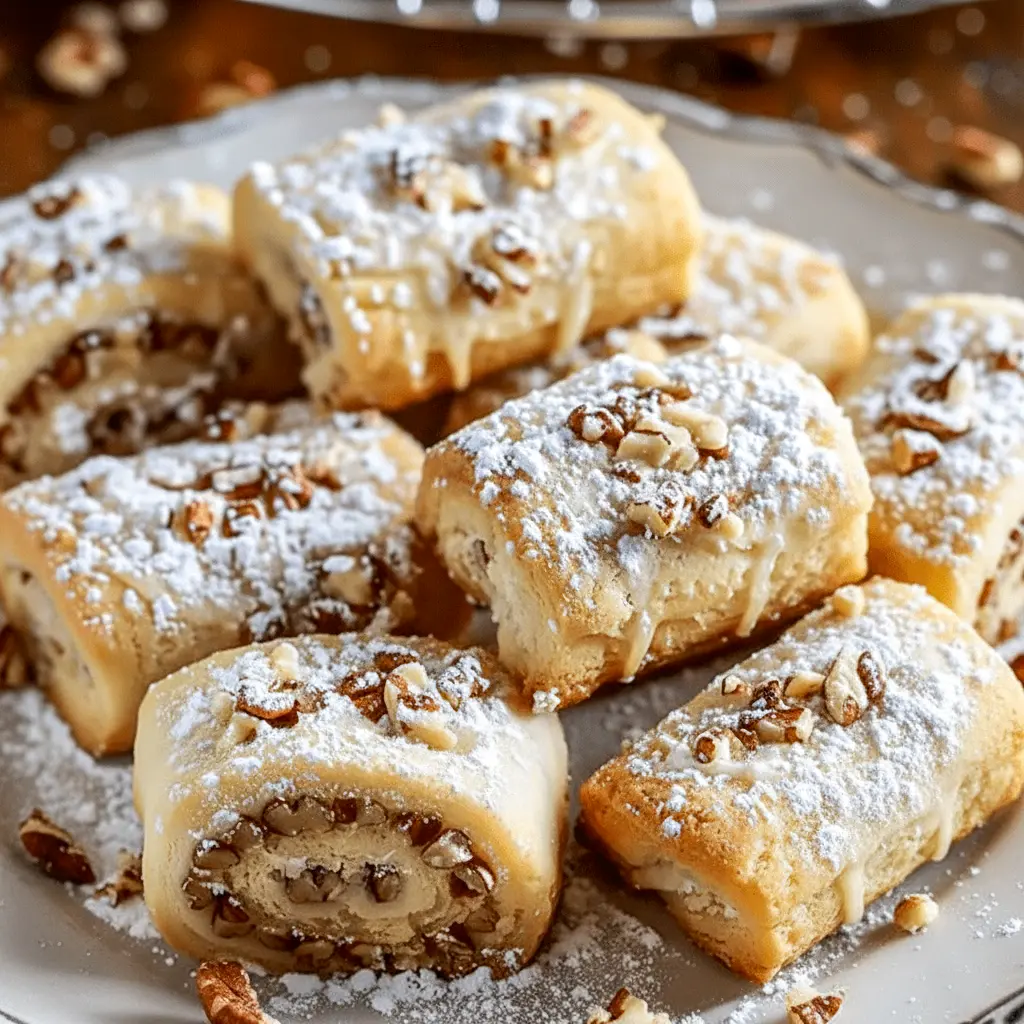 Close-up of golden italian Cookies with swirls of rich nut filling — the Best Nut Roll Recipe baked to perfection, showcasing a tender, flaky texture and irresistible aroma.