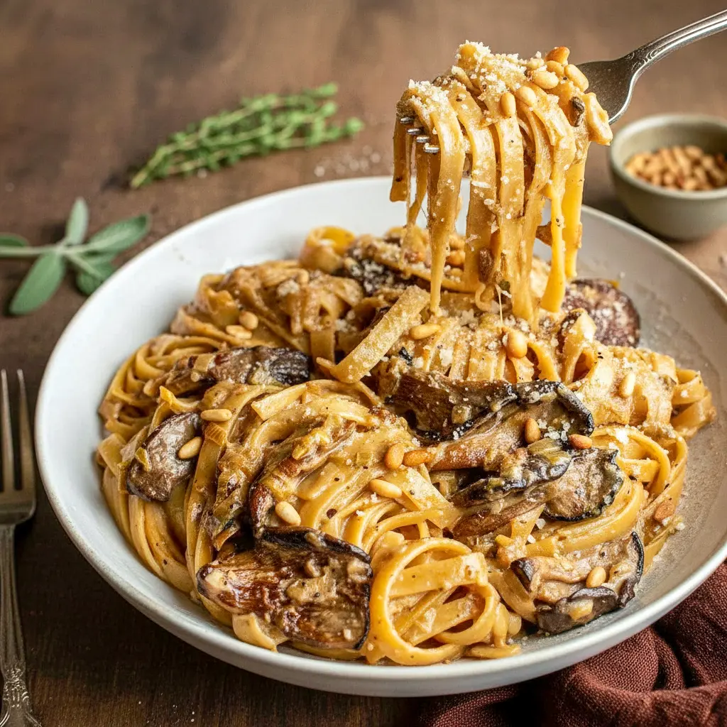 Pasta Dinner Recipes — close-up of creamy leek & mushroom fettuccine with melted Gruyère; great for Vegetarische Rezepte, Veggie Recipes, Pasta Dishes, Pasta Recipes, a little Food For Thought, easy Diy Food Recipes, full-on Italian Recipes — Bon Appétit.