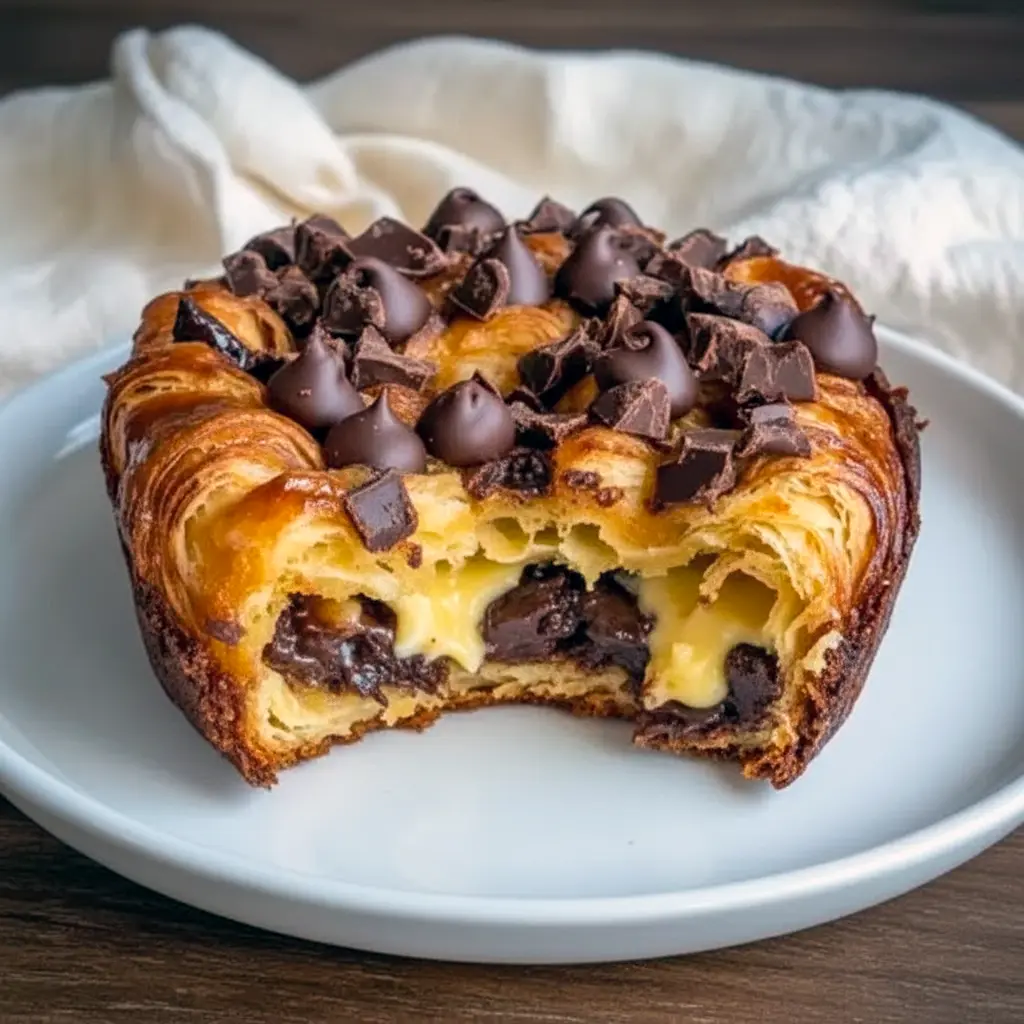 A golden chocolate croissant breakfast bake in a 9x13 pan, dusted with powdered sugar and berries — pictured as a Best Dessert For Brunch option and great for Make And Take Breakfast Ideas, Breakfast Quick Ideas, or turning into Breakfast Recipes Fancy; works for Breakfast Casseroles Sweet, Recipes For Brunch Party, Ideas For Breakfast Party, Not Sweet Breakfast Ideas (savory version), and Breakfast Gift Ideas.