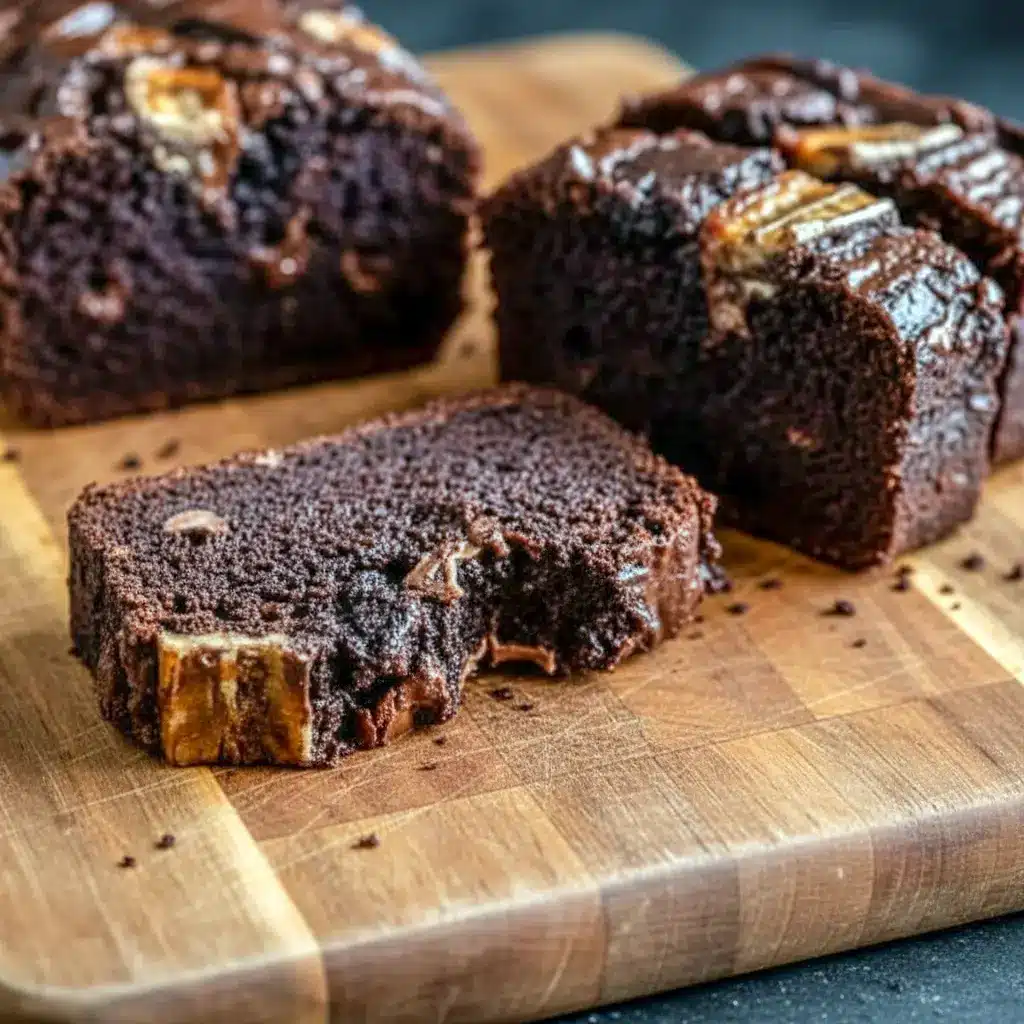 A sliced loaf of Espresso Banana Bread with a dark Chocolate Espresso swirl, topped with banana slices and melty chocolate chips — the ultimate Dessert Bread for coffee and banana lovers.