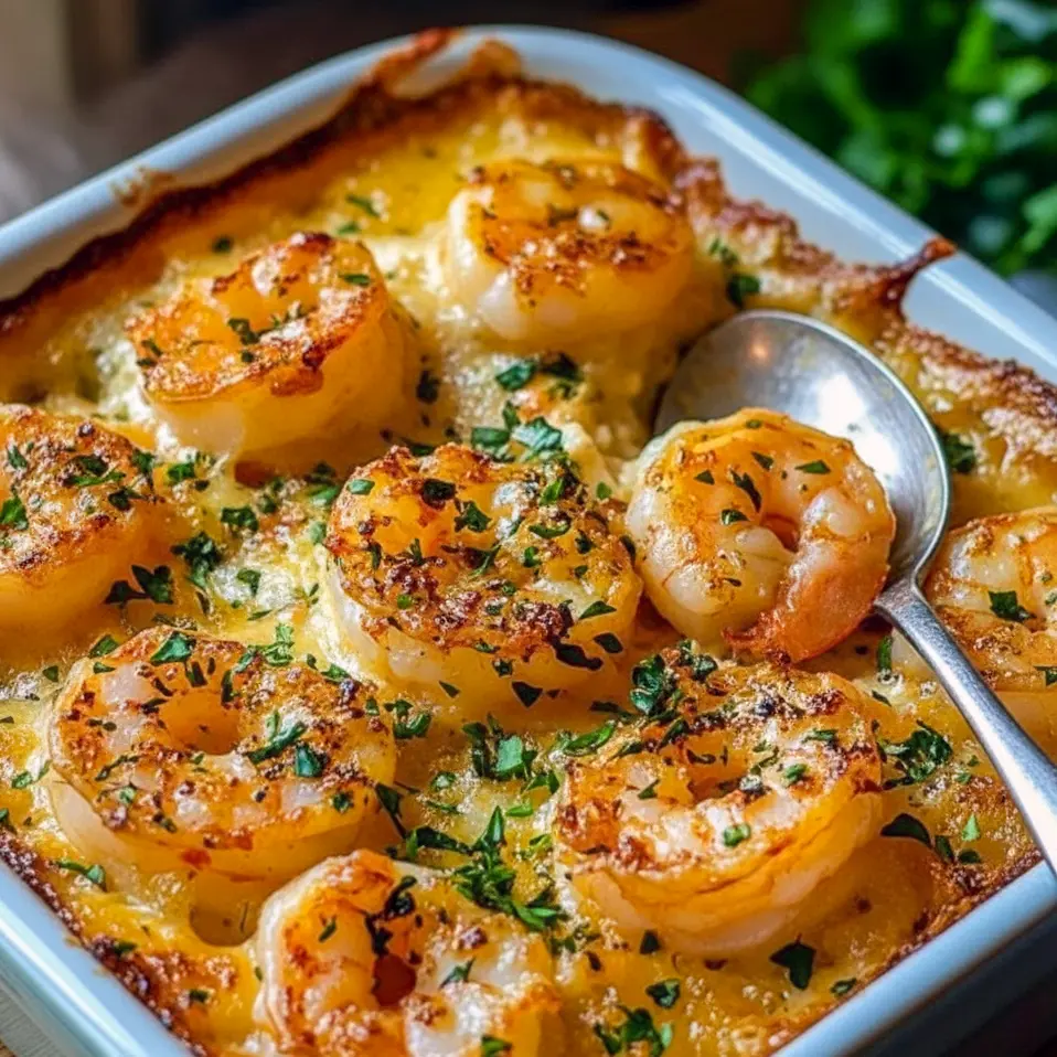 Baked Stuffed Shrimp Casserole on a white serving dish with golden breadcrumb crust, styled as a top Shrimp Dishes For A Crowd option and cozy Seafood Dinners For Two, shown with complementary Side Dishes With Shrimp — the perfect answer to What Can I Make With Shrimp thanks to savory Shrimp Stuffing in this classic Stuffed Shrimp Casserole, a must-try from the list of Best Shrimp Recipes For Dinner with a touch of Seafood Casserole Pioneer Woman charm.