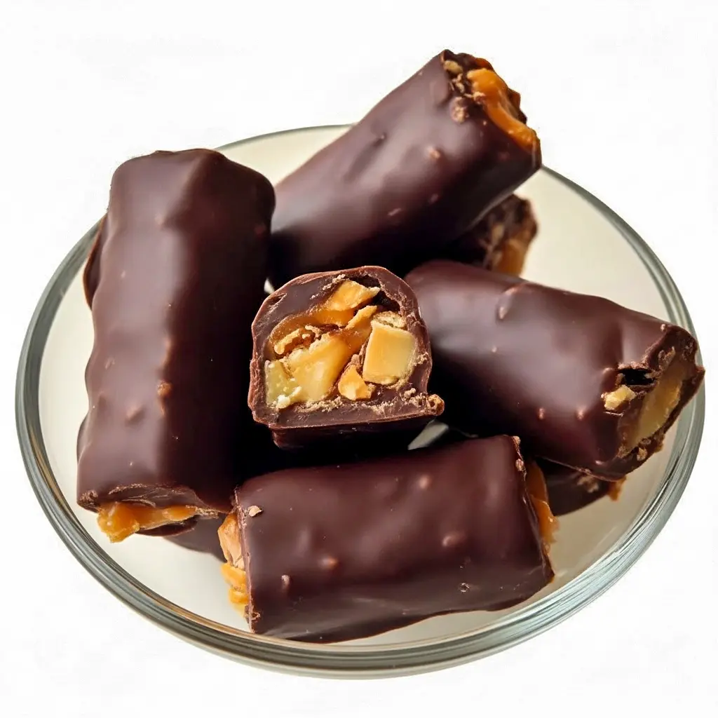 Dark chocolate–dipped date stuffed with peanut butter and chopped peanuts, finished with a sprinkle of sea salt, on parchment, Homemade Snickers With Dates.