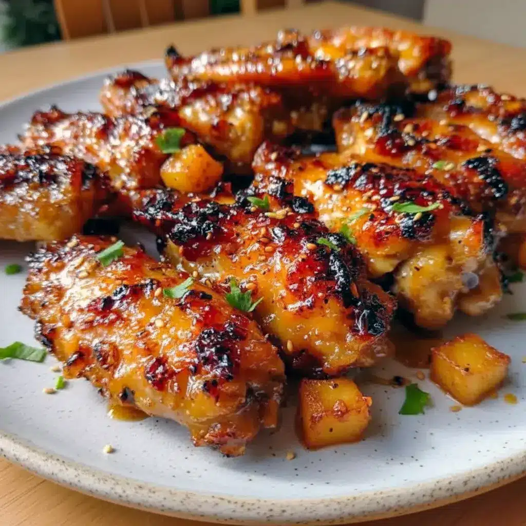 Photo of glossy, golden pineapple-teriyaki chicken wings piled on a platter, sprinkled with sesame seeds — perfect for Chicken Wing Bar Ideas, fun Cook Together Recipes, backyard Grill Foods Ideas Summer Dinners, and tips on What Goes Well With Wings, Tangy Food Recipes.