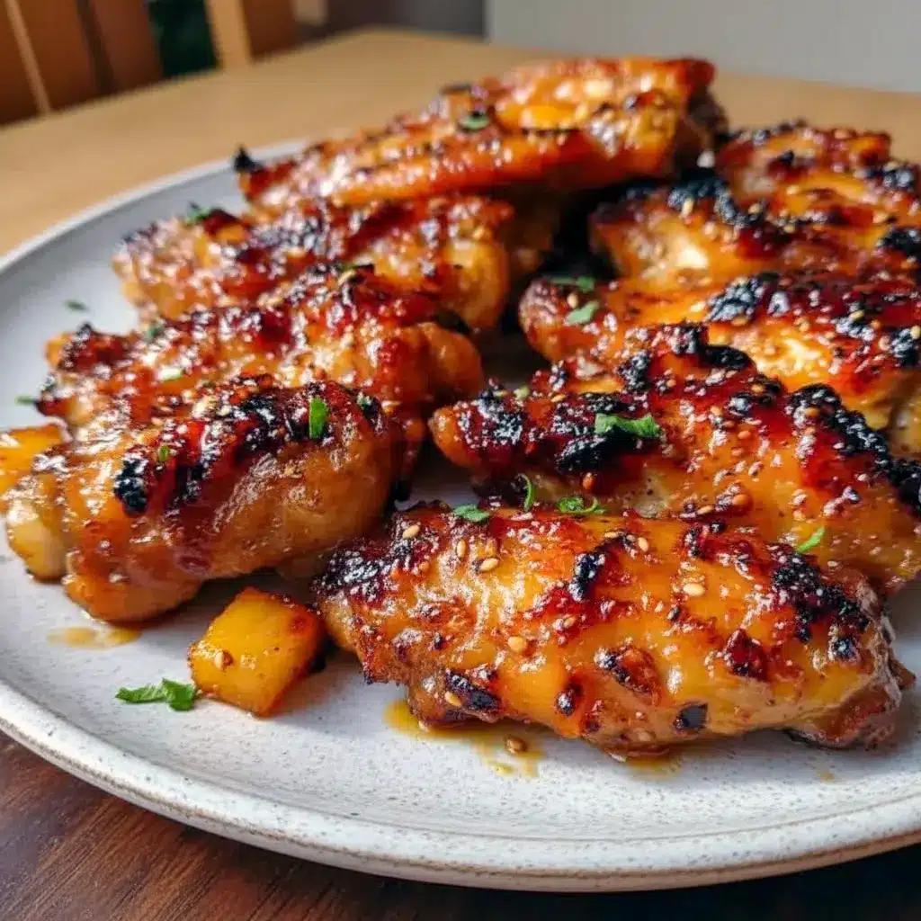 Photo of glossy, golden pineapple-teriyaki chicken wings piled on a platter, sprinkled with sesame seeds — perfect for Chicken Wing Bar Ideas, fun Cook Together Recipes, backyard Grill Foods Ideas Summer Dinners, and tips on What Goes Well With Wings.