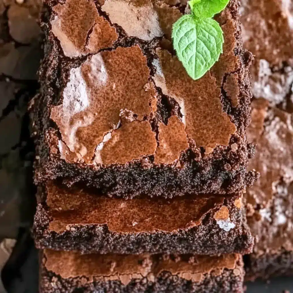 Fudgy chocolate brownies made with Greek yogurt, cut into neat squares on a wire rack with a dusting of cocoa, Healthier Dessert Ideas.
