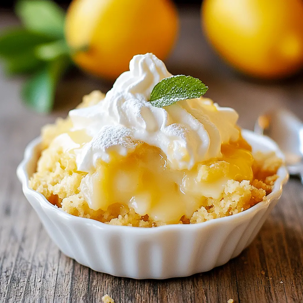 Close-up of a golden lemon cobbler bubbling with syrup, topped with a dollop of ice cream — a tempting Lemon Curd Dessert Recipes idea, almost like a silky Lemon Bisque Dessert, listed among quick Cobblers Recipes and classic Lemon Cobbler Recipes, Easy Fabulous Desserts.