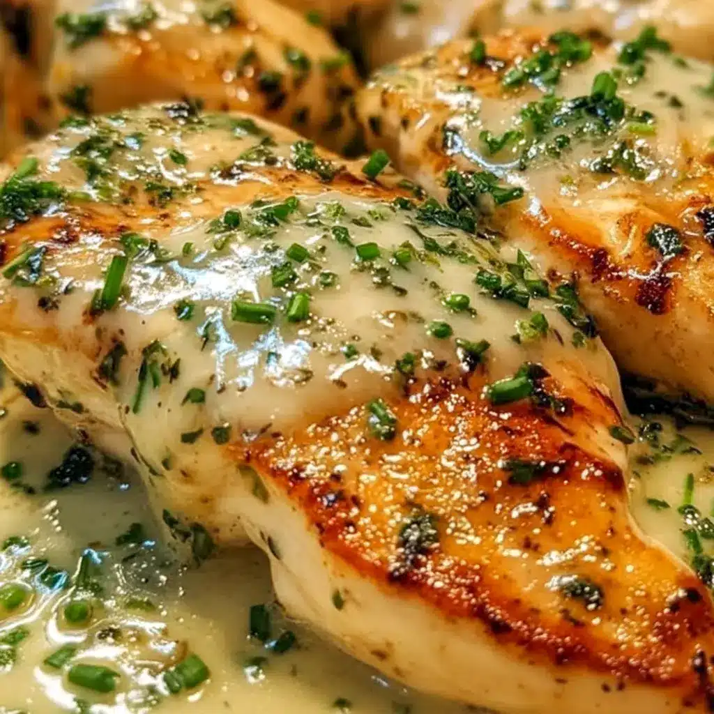 Creamy Chicken with Boursin Sauce served in a skillet, garnished with parsley and chives — a comforting and elegant dish perfect for easy weeknight Boursin Recipes and flavorful Chicken Main Dishes.