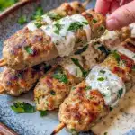 Grilled chicken kofta on a platter with garlic-yogurt sauce, pita and herbs — ideal for Healthy Weeknight Meals Families, a tasty Healthy Dinner Ground Chicken choice, served in a Vessel Kitchen Copycat Recipes style, with a nod to Ground Chicken Recipes Greek.