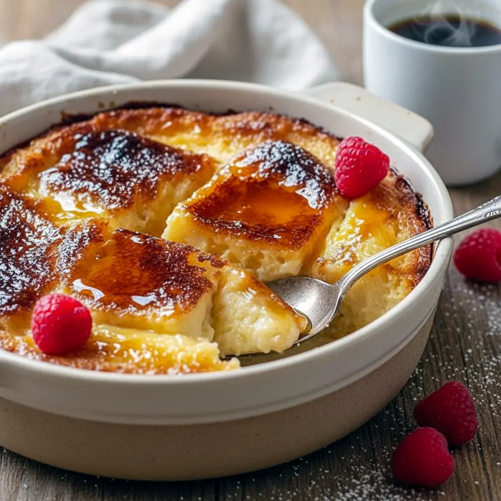Caramel-topped Creme Brulee French Toast Casserole slice (close-up) of Creme Brulee French Toast for a cozy French Toast Breakfast — a sticky French Toast Bake and dreamy Breakfast Sweets French Toast Casserole inspired by Crème Brûlée, great for Breakfast Recipes Casserole or Abendessen Rezepte.