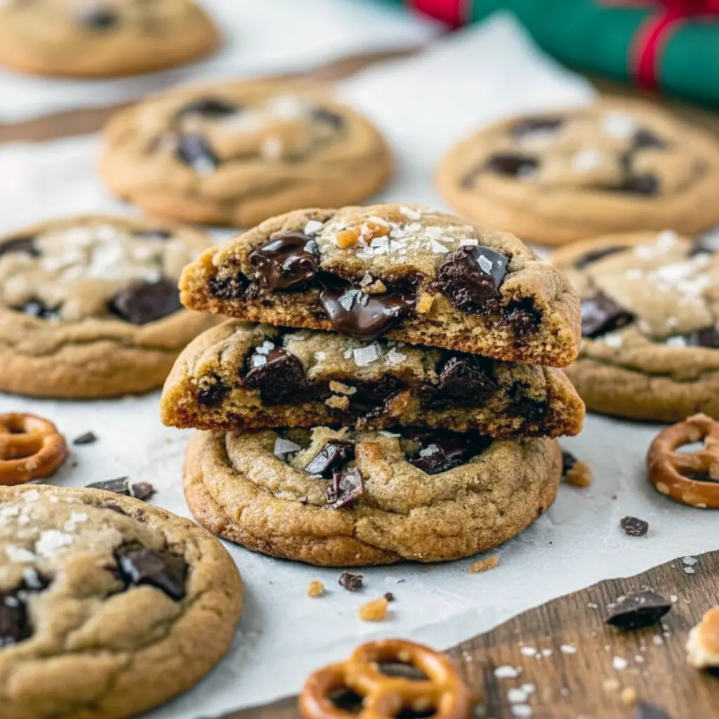 Tray of golden cookies with toffee pieces and melted chocolate — Christmas Cracker Cookies arranged for Neighbor Holiday Treats, great as Easy Christmas Treats For Neighbors, smart Break And Bake Cookie Ideas, and truly the Best Cookie Exchange Cookies Recipe, Delicious Holiday Cookies.