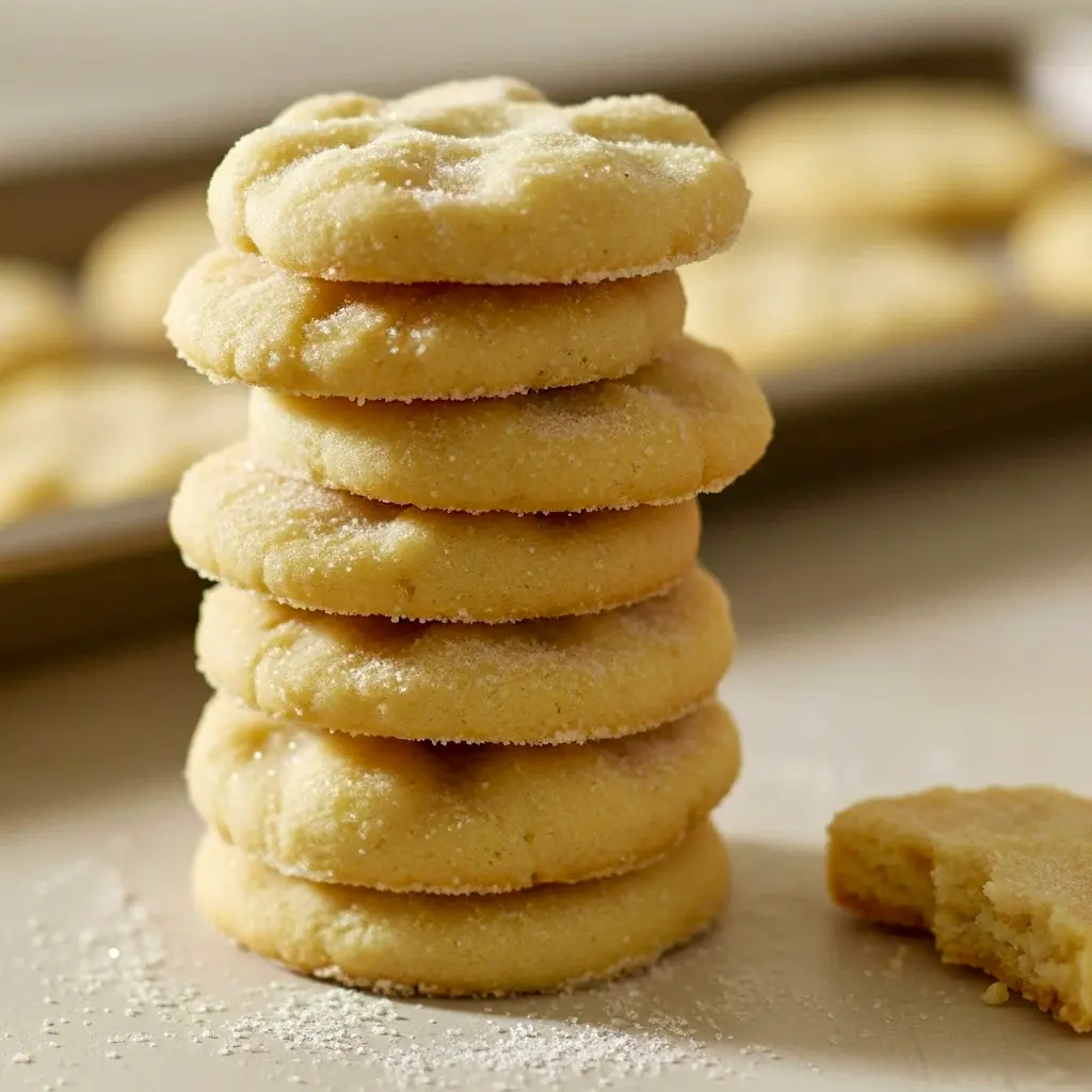 A close-up of golden mini sugar cookies coated in sugar, stacked on a baking tray, showcasing bite-sized treats perfect for sharing, gifting, and holiday baking, inspired by Almond Flavored Cookies Recipes and classic Party Cookies Ideas, Best Cookies For A Party.