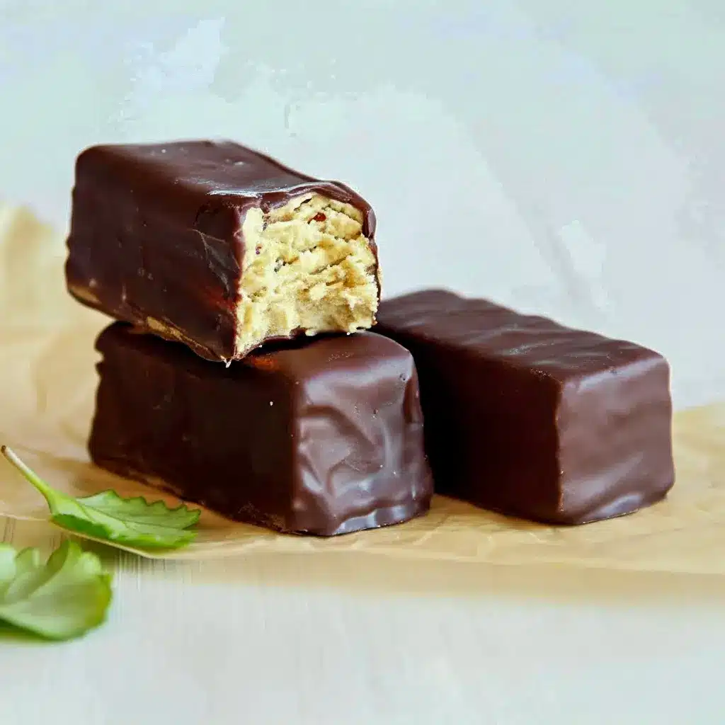 Greek Yogurt Protein Snack close-up: chocolate-coated peanut butter-yogurt bars on parchment, ideal Homemade Protein Snacks for meal prep, Healthy Sweet Protein Snacks.