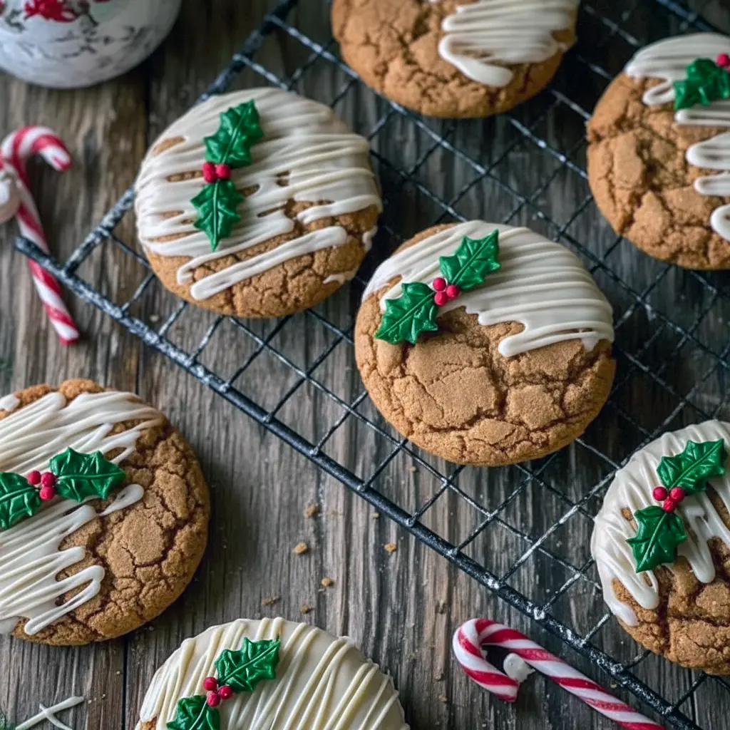 Plate of half-dipped White Chocolate Christmas Cookies with holly sprinkles, ideal for Christmas Themed Baking, Christmas Cinnamon Cookies.