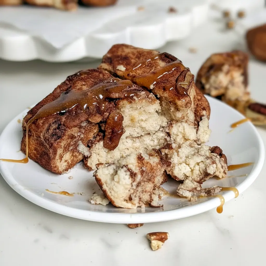 Close-up of golden pull-apart monkey bread loaf in a pan, cinnamon-coated protein dough balls with a tender, pillowy interior, High Protein No Sugar Desserts.